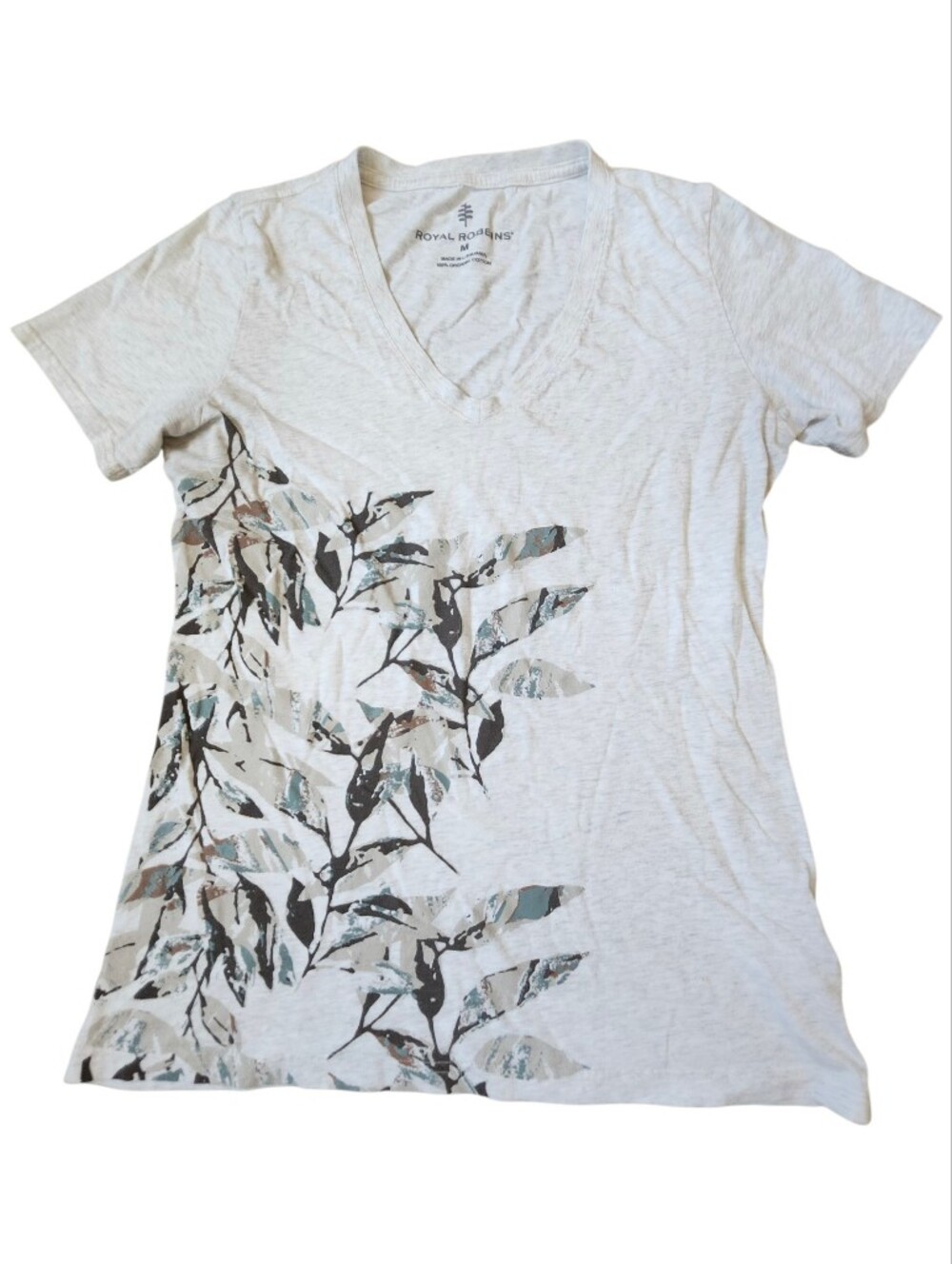 Royal Robbins White Heather Organic Cotton V-Neck Graphic Tee - Women's Size M